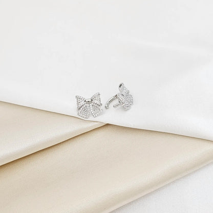 Earcuff Moño Plateado Con Circones Rf K7213