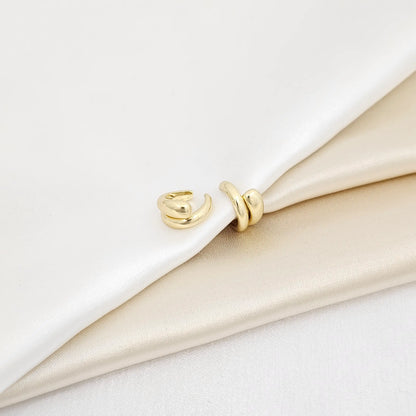 Earcuff Pequeño Doble Linea Lisa Dorado Rf K6883