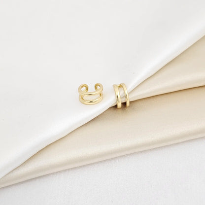 Earcuff Pequeño Doble Linea Liso Dorado Rf K6869