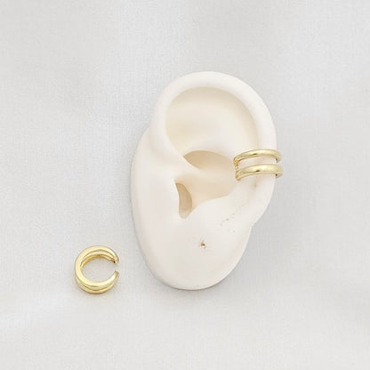 Earcuff Pequeño Doble Linea Liso Dorado Rf K6869