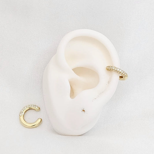 Earcuff Pequeño Liso Y Con Circones Dorado Rf K7186