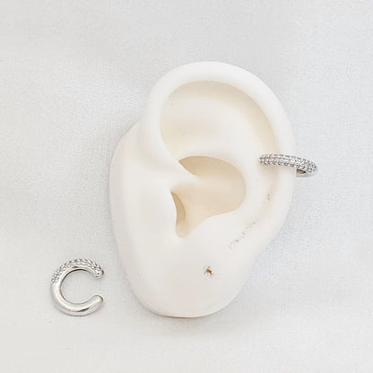 Earcuff Pequeño Liso Y Con Circones Plateado Rf K7187