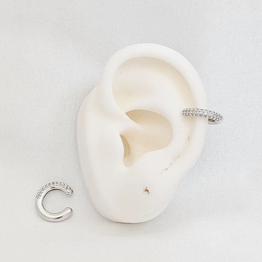 Earcuff Pequeño Liso Y Con Circones Plateado Rf K7187