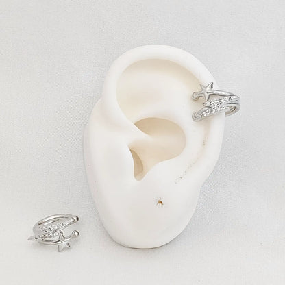 Earcuff Rayo Con Circones Y Estrella Plateado Rf K7211