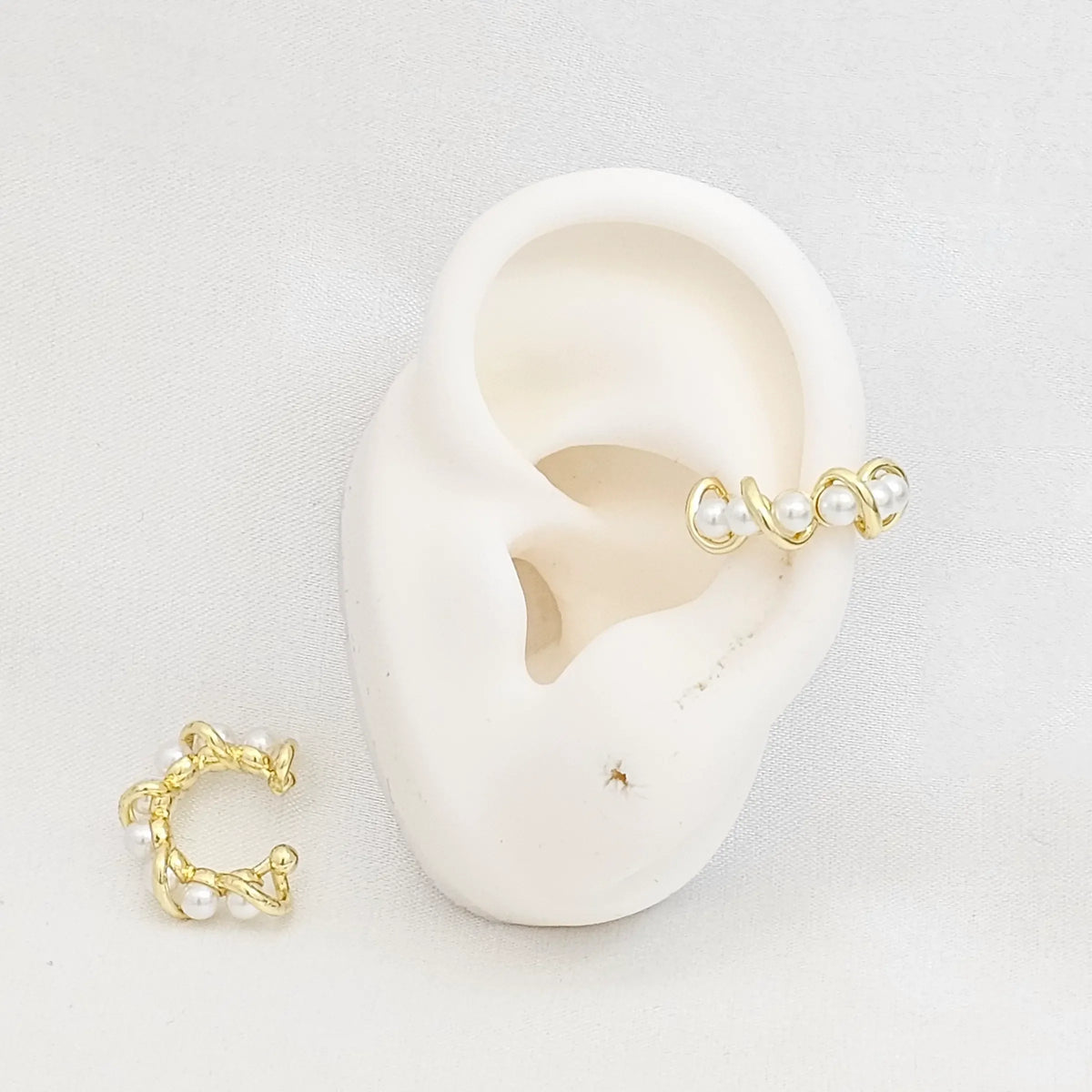 Earcuff Trenza Dorado Con Perlas Rf K7196