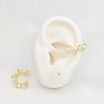 Earcuff Trenza Dorado Con Perlas Rf K7196