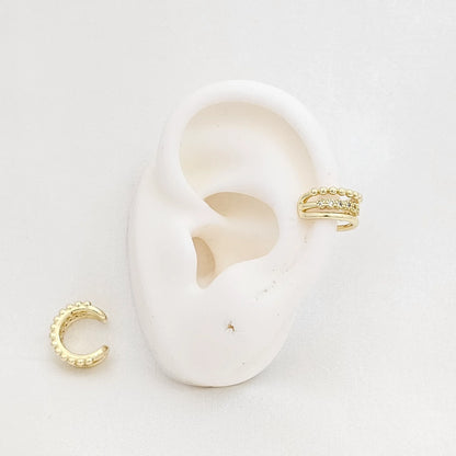 Earcuff Tres Lineas Balines Y Circones Dorado Rf K7004