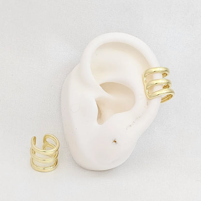 Earcuff Tres Lineas Lisas Dorado Rf K7190