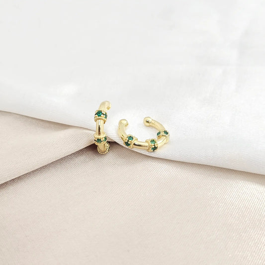 Earcuff Triple Circonias Verde Dorado Rf K8162