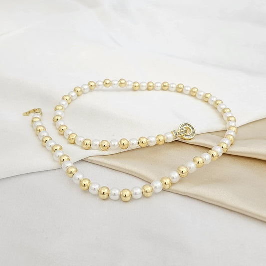 Gargantilla Balines Dorado Y Perlas Con Broche Rf K4462