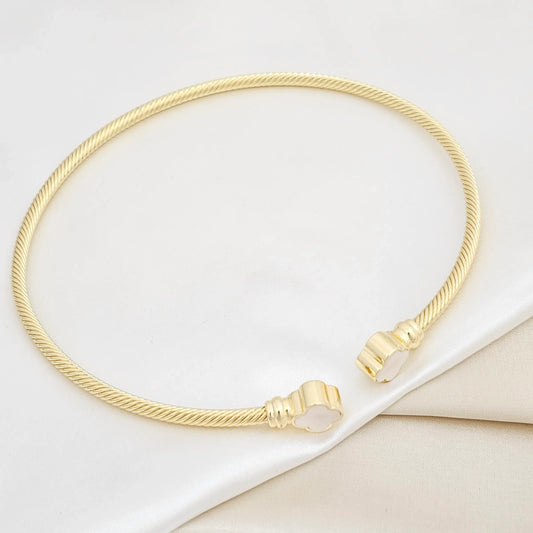 Gargantilla Flexible Dorado Doble Trebol Blanco Rf K6326