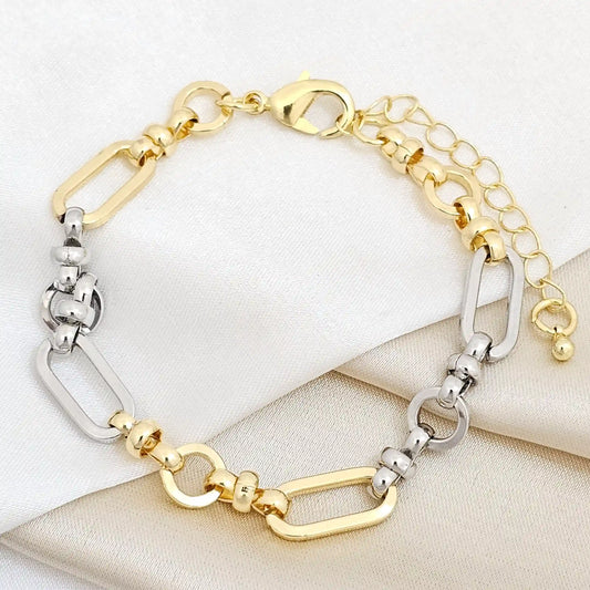 Pulsera Aros Redondos Lisos Dorado Y Plateado Rf K6821