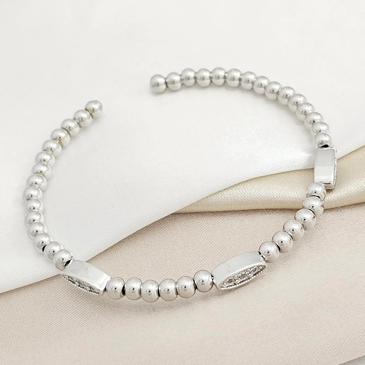 Pulsera Balines #4 Ovalo Circones Plateado Rf K8279