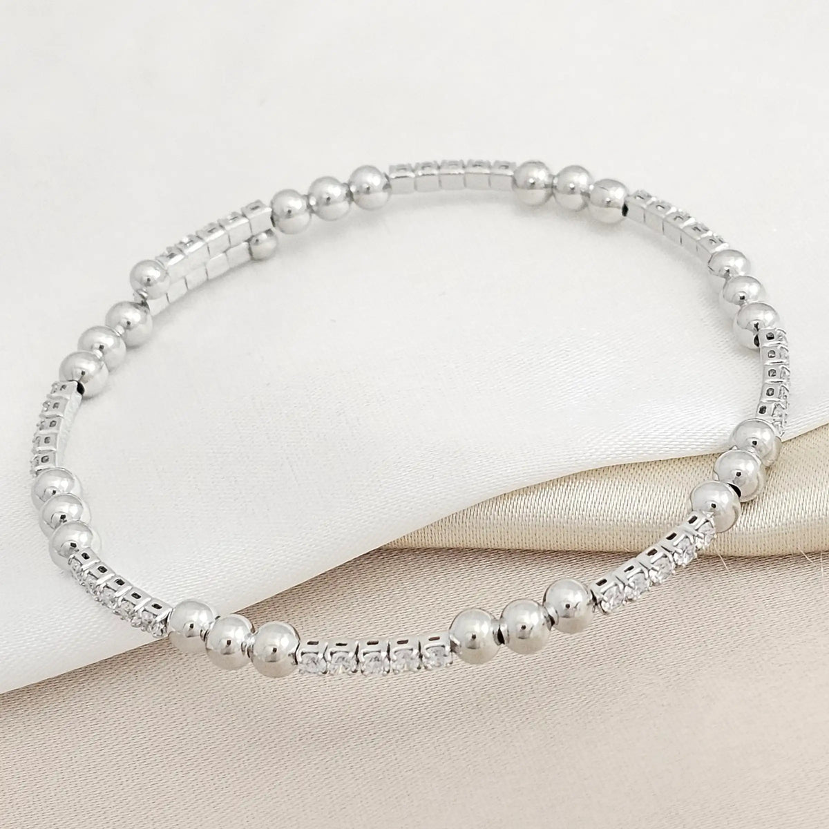 Pulsera Balines #4 Y Circones Cristal Plateado Rf K8300