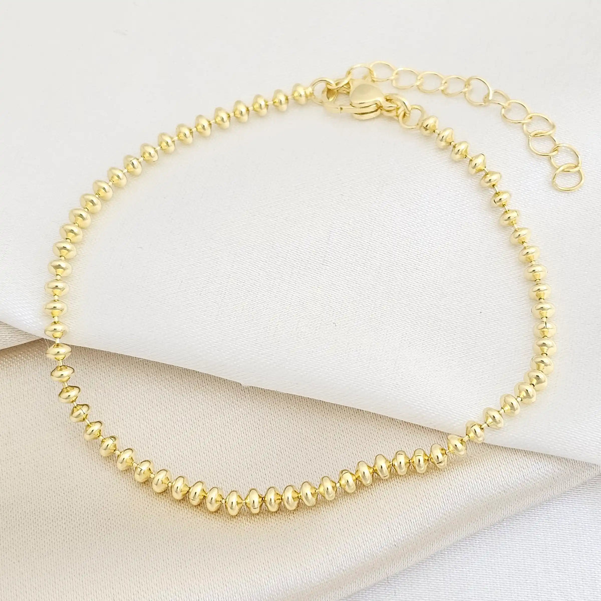 Pulsera Balines 3Mm Ovalados Con Extensor Dorado Rf K7692