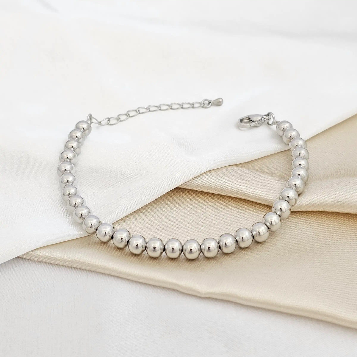 Pulsera Balines N6 Liso Con Extensor Plateado Rf K7659