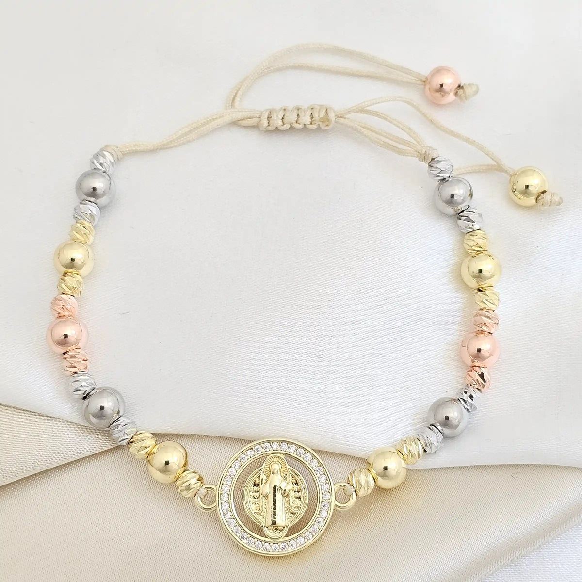 Pulsera Balines N6 Tres Tonos Dije San Benito Rf K7718