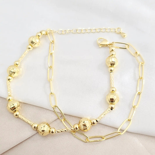 Pulsera Canutillo Con Balines #7 Destellos Dorado Rf K8172