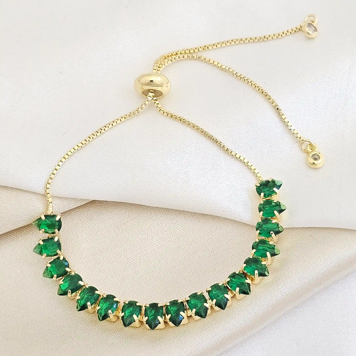 Pulsera Circones Verdes Grandes Ajustable Dorado Rf K7719
