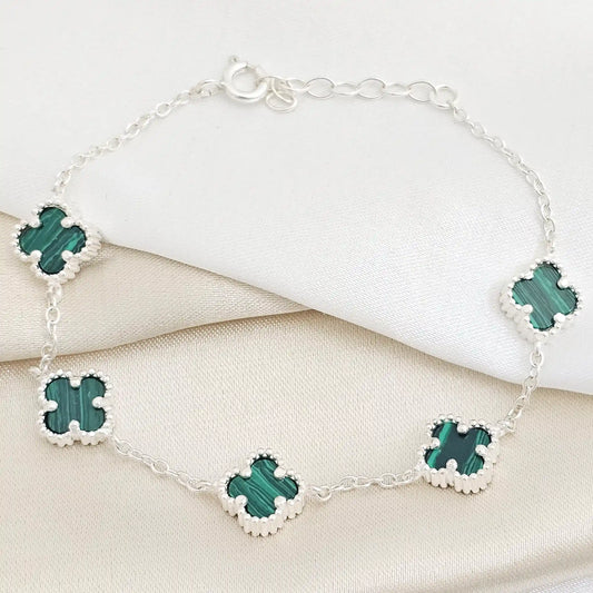 Pulsera Clover 5H Malaquita 10Mm 17 Cms + Ext Plata 925 B/S/55066