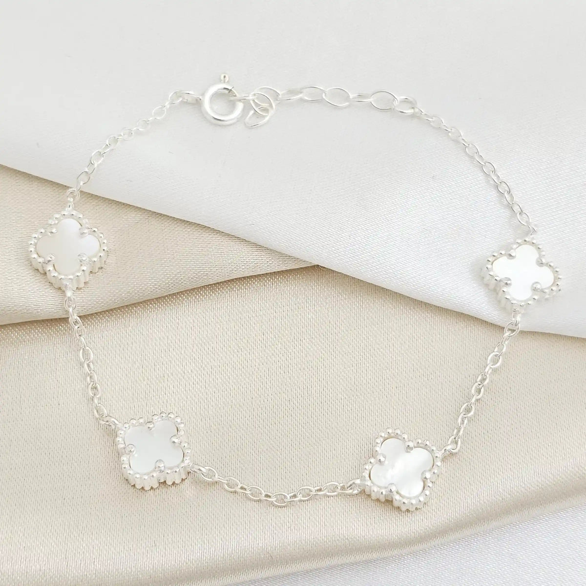 Pulsera Clover Nacar 4H 10Mm 17 Cms + Ext Plata 925 B/S/55096