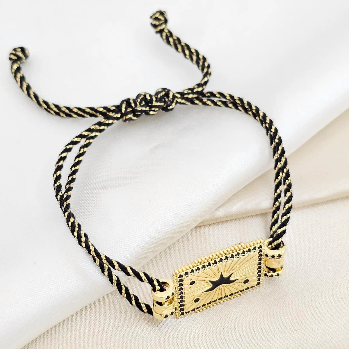 Pulsera Cordon Negro Dije Cuadro Circones Negros Rf K6451