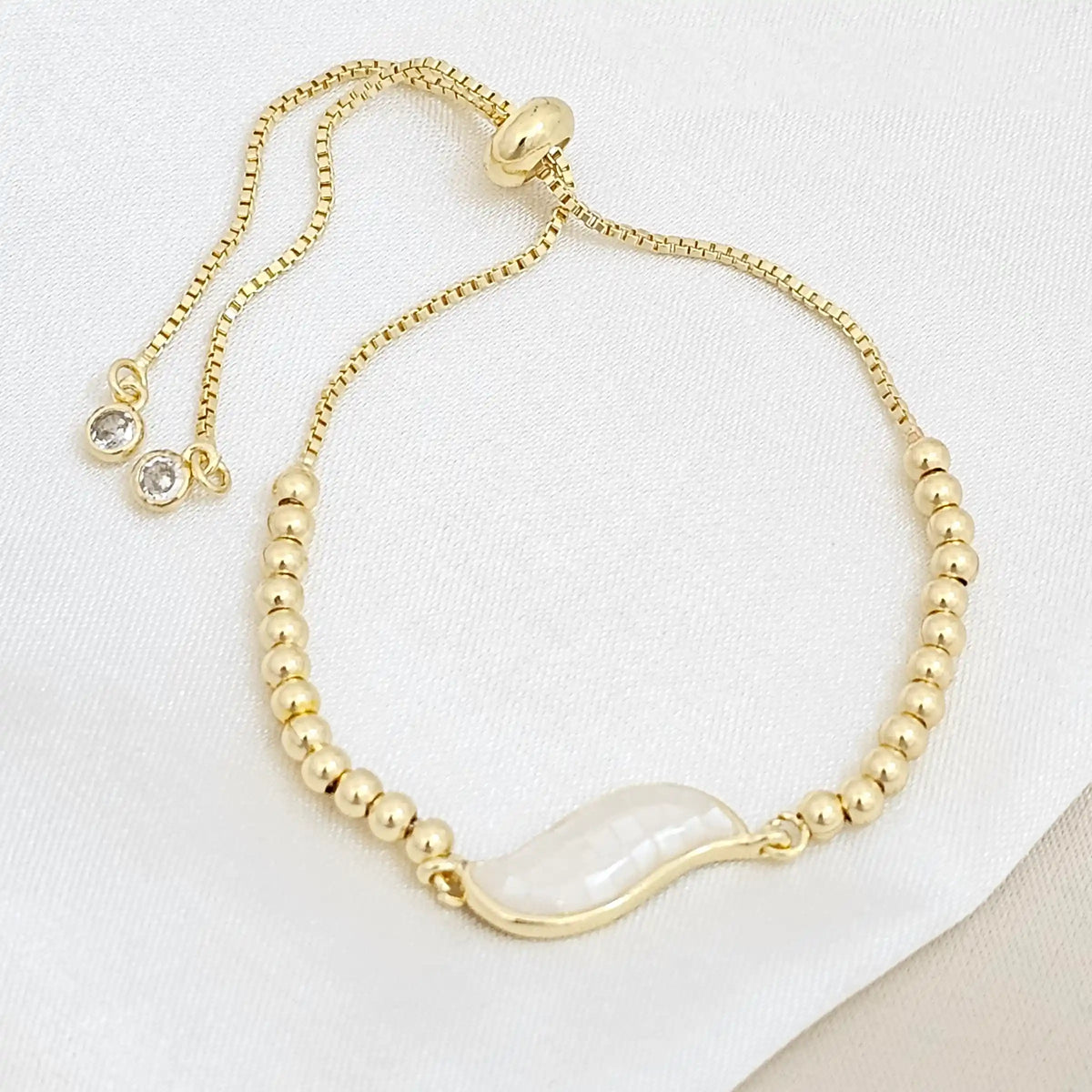 Pulsera Corrediza Balines Con Dije Hoja Nacar Rf K6727