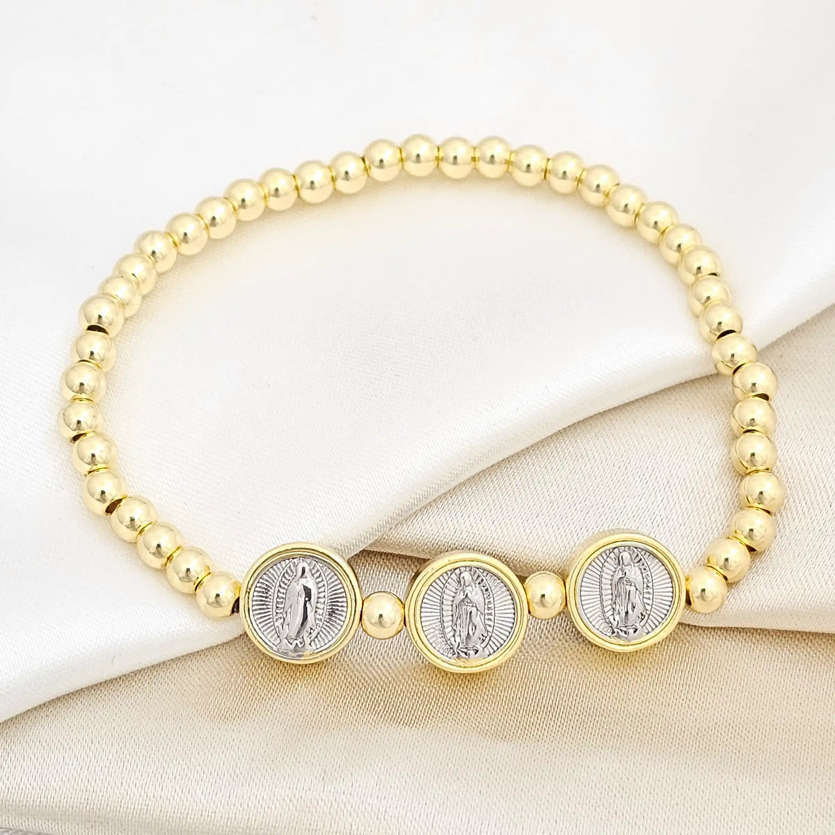 Pulsera Flexible Balines Dorado Tres Virgenes Plateado Rf K6909