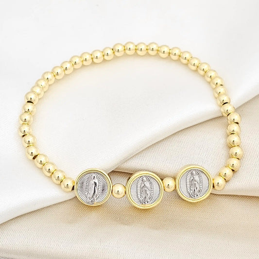 Pulsera Flexible Balines Dorado Tres Virgenes Plateado Rf K6909