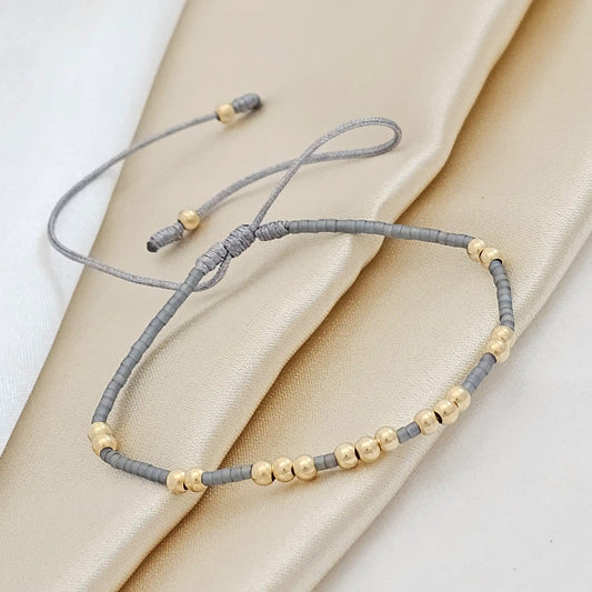 Pulsera Gold # 3 Miyuki Gris 19 Balines