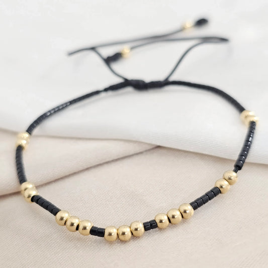 Pulsera Gold # 3 Miyuki Negra 19 Balines