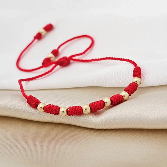 Pulsera Gold # 4 Con 7 Nudos Roja