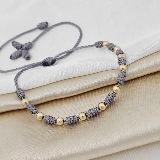 Pulsera Gold # 4 Denario C/ Cruz En Pta Gris
