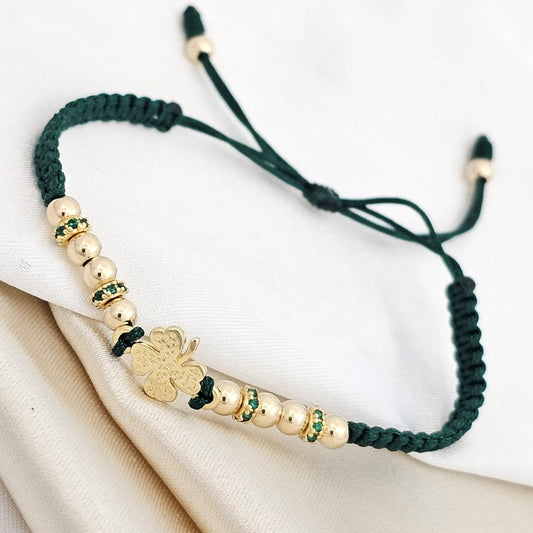 Pulsera Gold # 4 Herraje Trebol Circones Verde