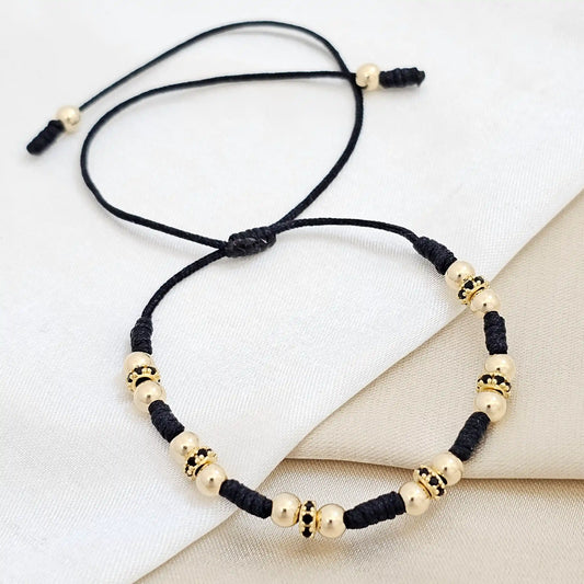 Pulsera Gold 7 Nudos # 4 Circonia Negra