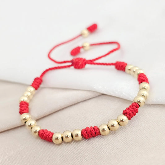 Pulsera Gold C/ Nudos #4 Roja