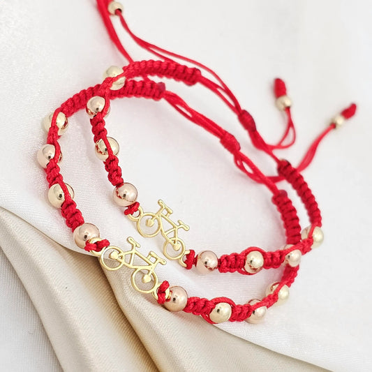 Pulsera Gold Duo Herraje Bicicleta Rosa Y Dorado Roja