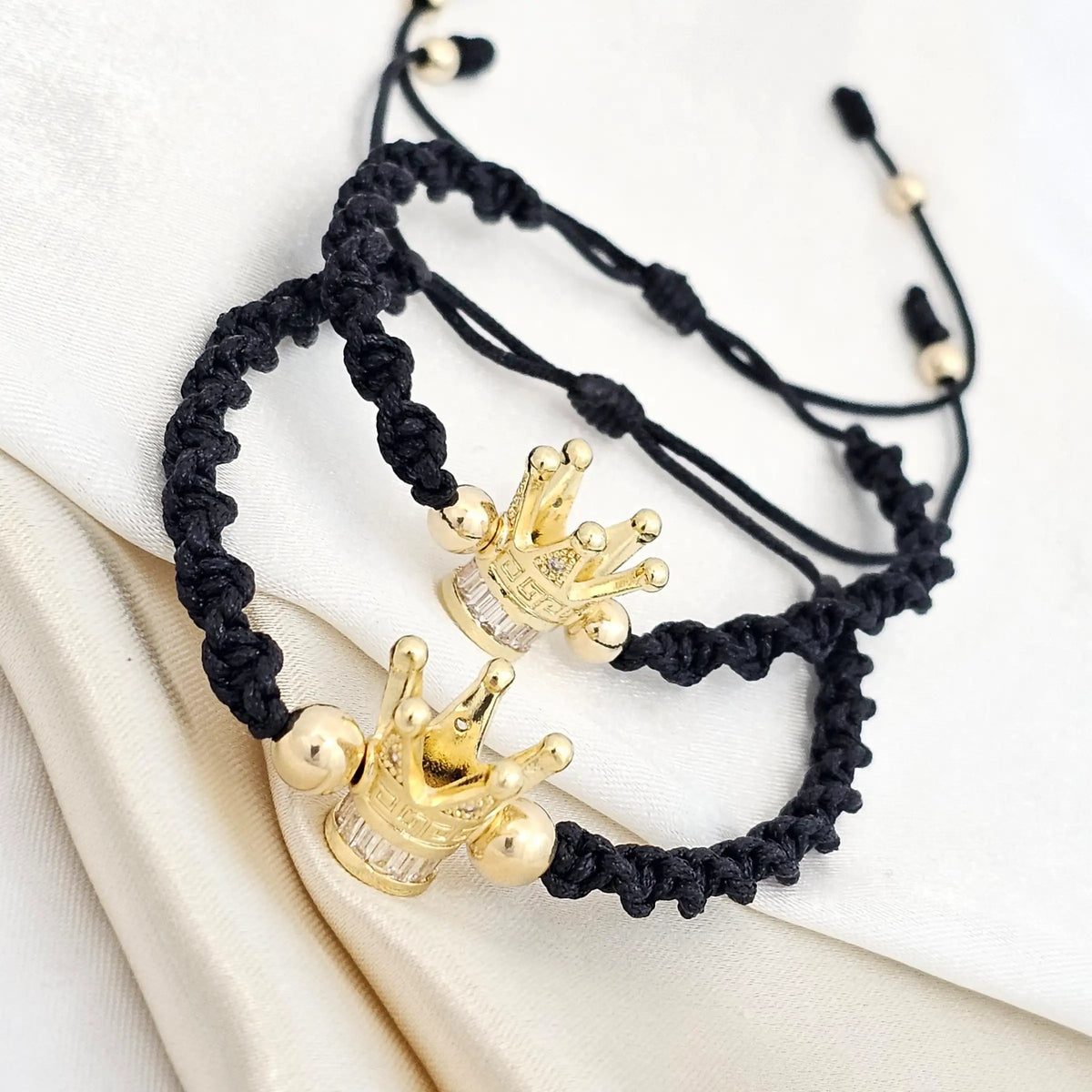 Pulsera Gold Duo Herraje Corona # 5 # 6 Negra