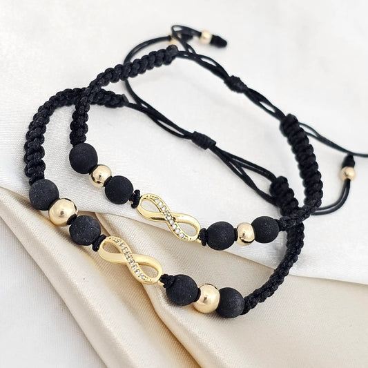 Pulsera Gold Duo Herraje Infinito # 5 # 6 Negra