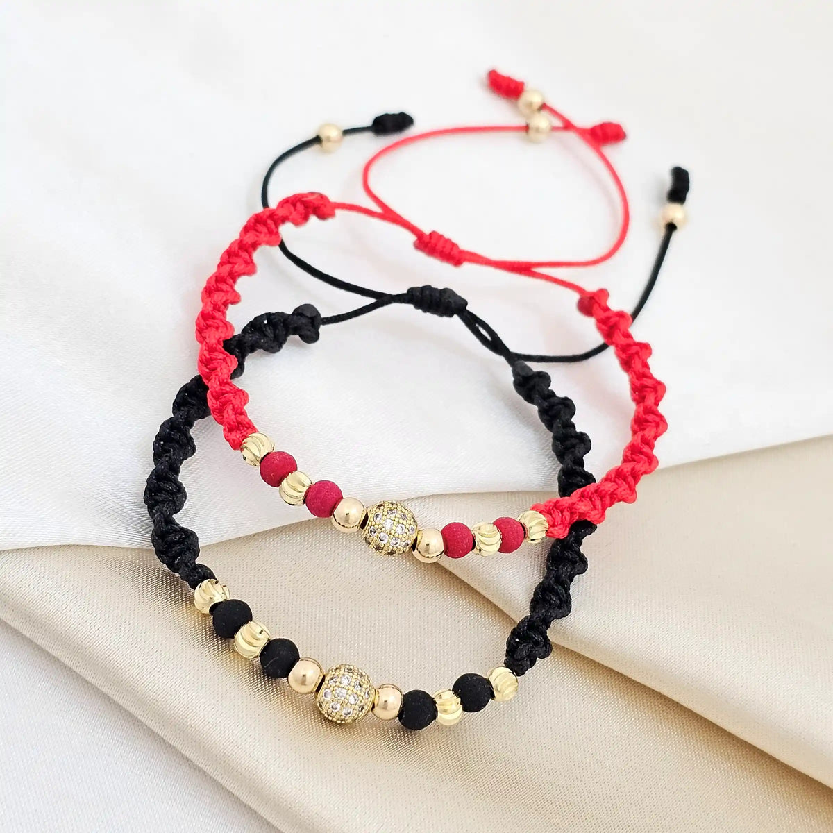 Pulsera Gold Duo Italiano # 4 Roja Y Negra