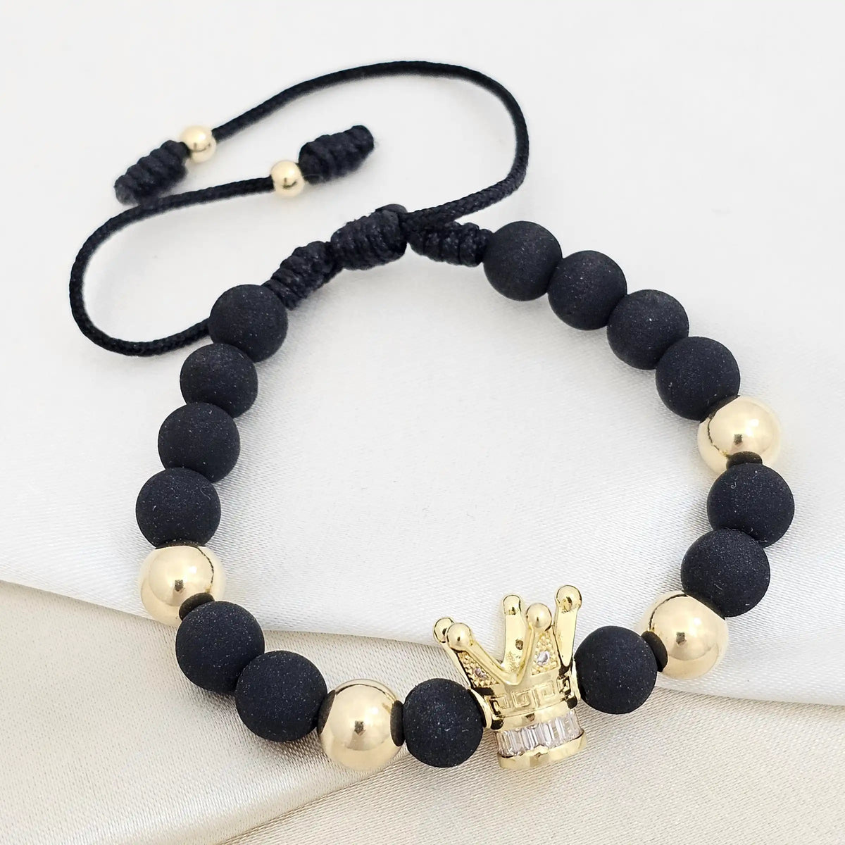 Pulsera Gold Herraje Corona Circon  # 8 Negra