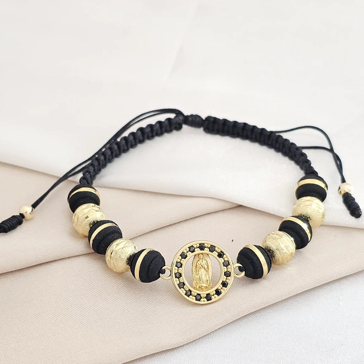 Pulsera Gold Herraje Guadalupe Diamantado #8 Negra