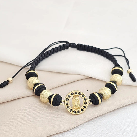 Pulsera Gold Herraje Guadalupe Diamantado #8 Negra