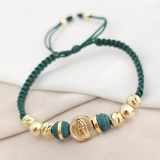 Pulsera Gold Herraje Rosa Guadalupe Verde