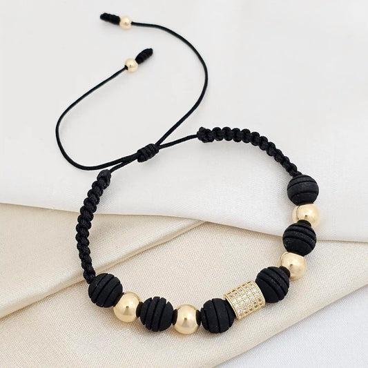 Pulsera Gold Herraje Tubo Circon Negra