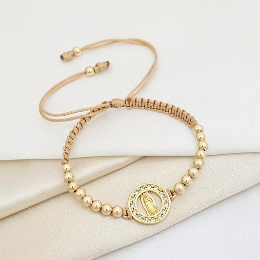 Pulsera Gold Macrame # 4 Hvirgen Guadalupe Beige