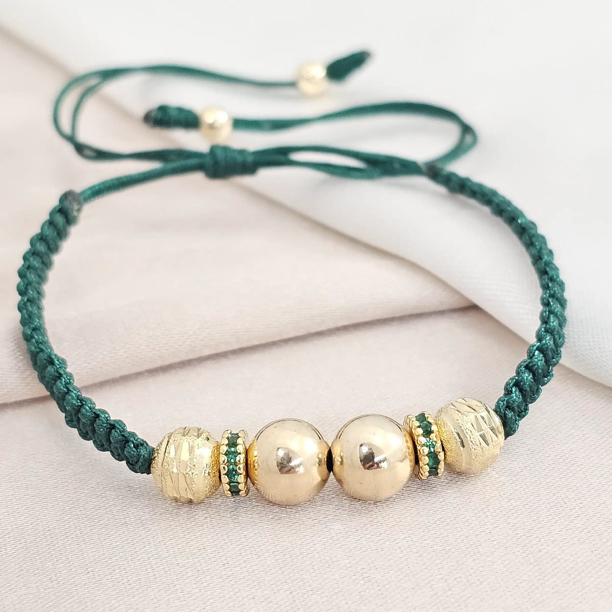 Pulsera Gold Rondel #7 -6 4 Macrame Verde