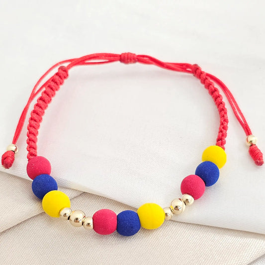 Pulsera Gold Seleccion Colombia # 4-3 Macrame Roja