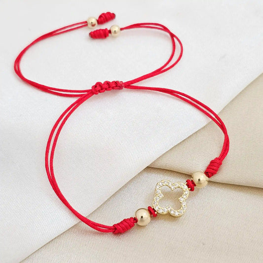 Pulsera Gold Sencilla # 5 Herraje Clover Roja