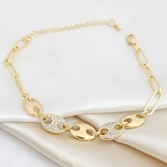Pulsera Gu??I Y Aros Con Extensor Dorado Rf K4935